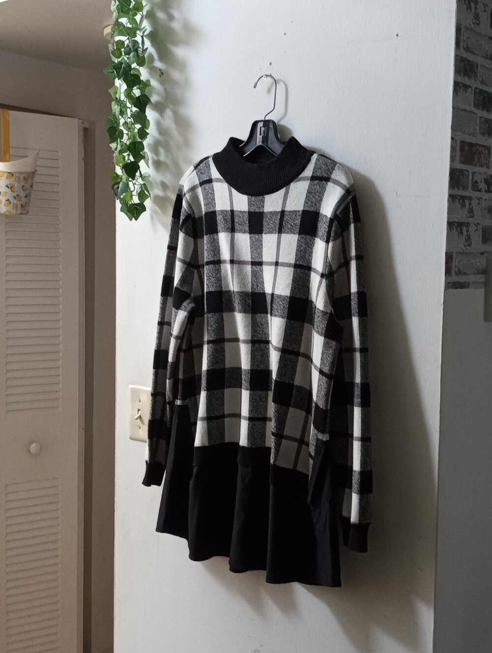 Black & White Plaid Cowl Neck Sweater Tunic